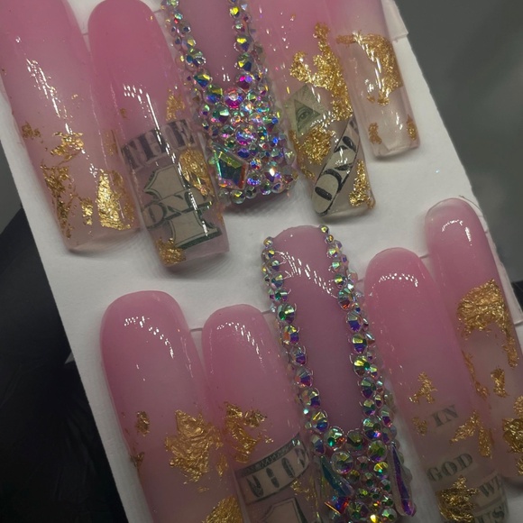 Money Ombré acrylic press on nails - Picture 4 of 6